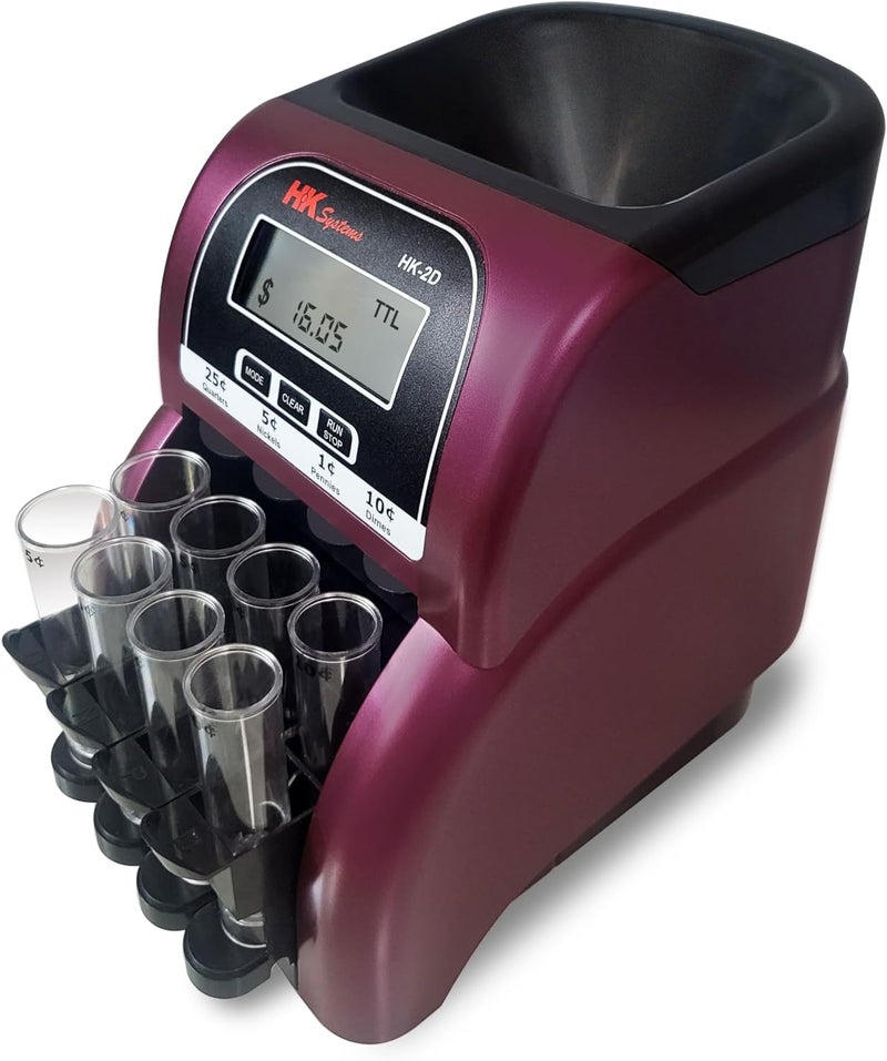 HK SYSTEMS HK-2D, Digital USD Coin Counter and Sorter with LCD Display, Sorts 260 Coins Per Minute into Coin Wrappers, 2 Row Coin Wrapper Tubes Included - Image 4